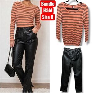 Divided | NWOT Bundle Set: Orange Striped Sweater & Black Faux Leather Pants (8)